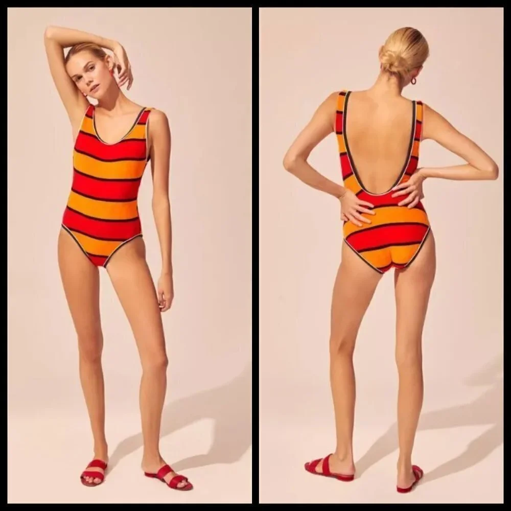 💕SOLID & STRIPED💕 Anne-Marie One Piece Swimsuit ~ Sunset Terry XS NWT - Picture 2 of 12
